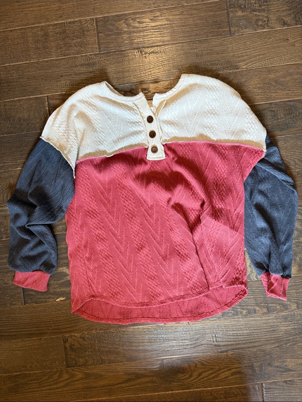 7th Ray Colorblock Henley Top in Cream, Pink, and Navy
